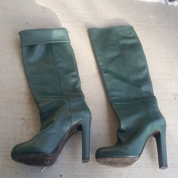 Gianmarco Lorenzi Vero Cuoio Petrol Green knee high leather boots - Picture 3 of 7